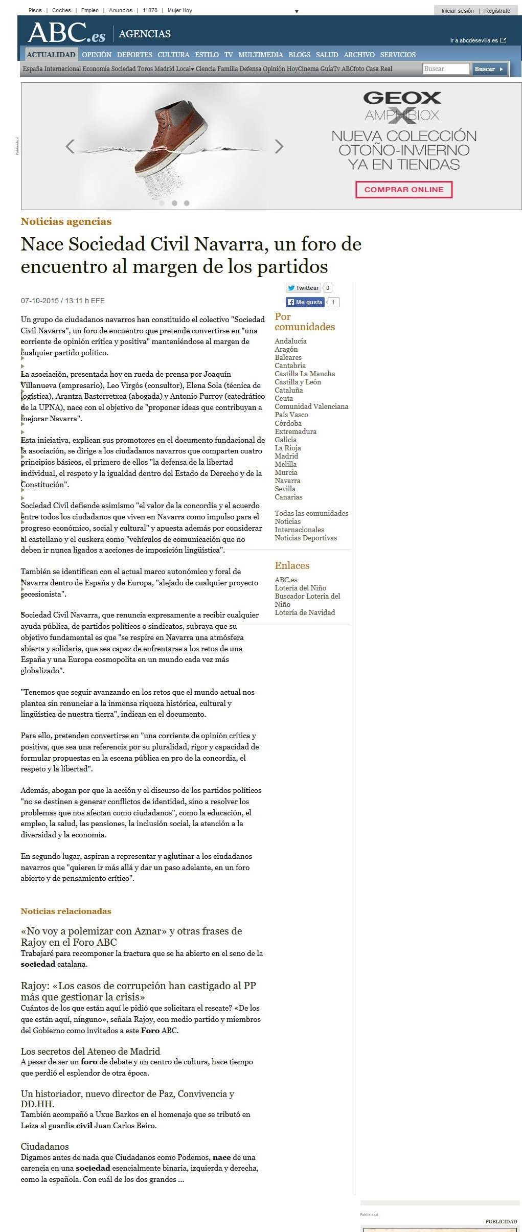 ABC: Nace Sociedad Civil Navarra, un foro de encuentro al margen de los partidos