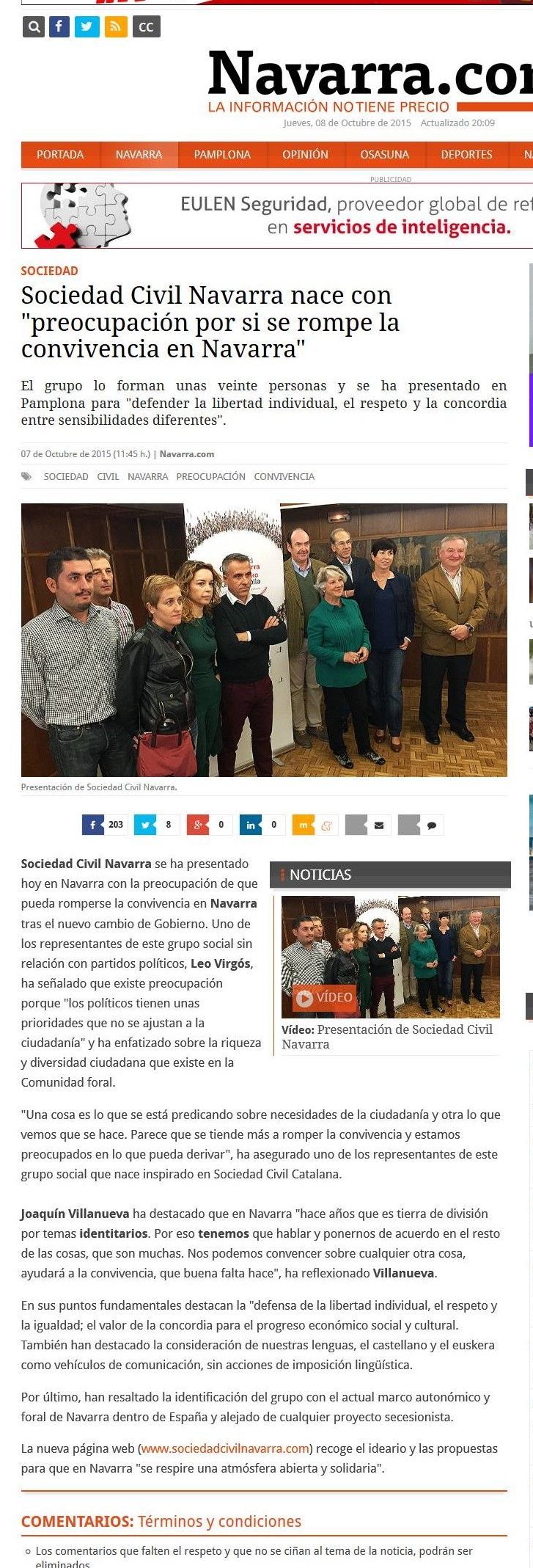 Navarra.com: Sociedad Civil Navarra nace con «preocupación por si se rompe la convivencia en Navarra»