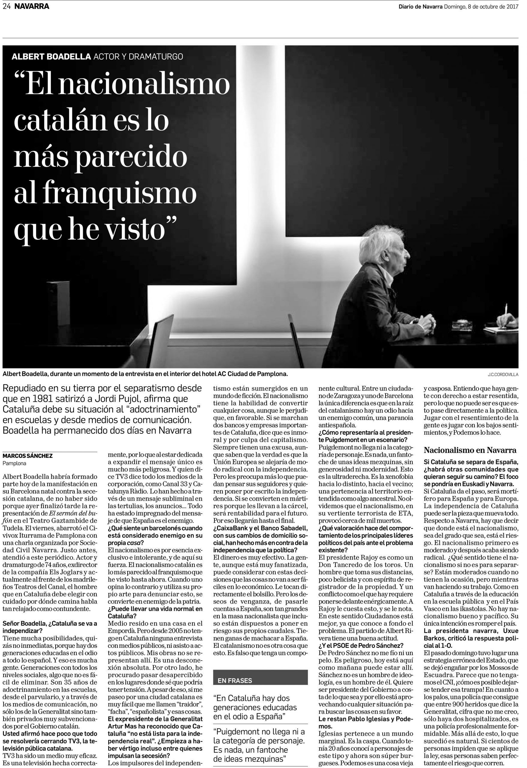 «El nacionalismo catalán es lo más parecido al franquismo que he visto» Boadella en Pamplona