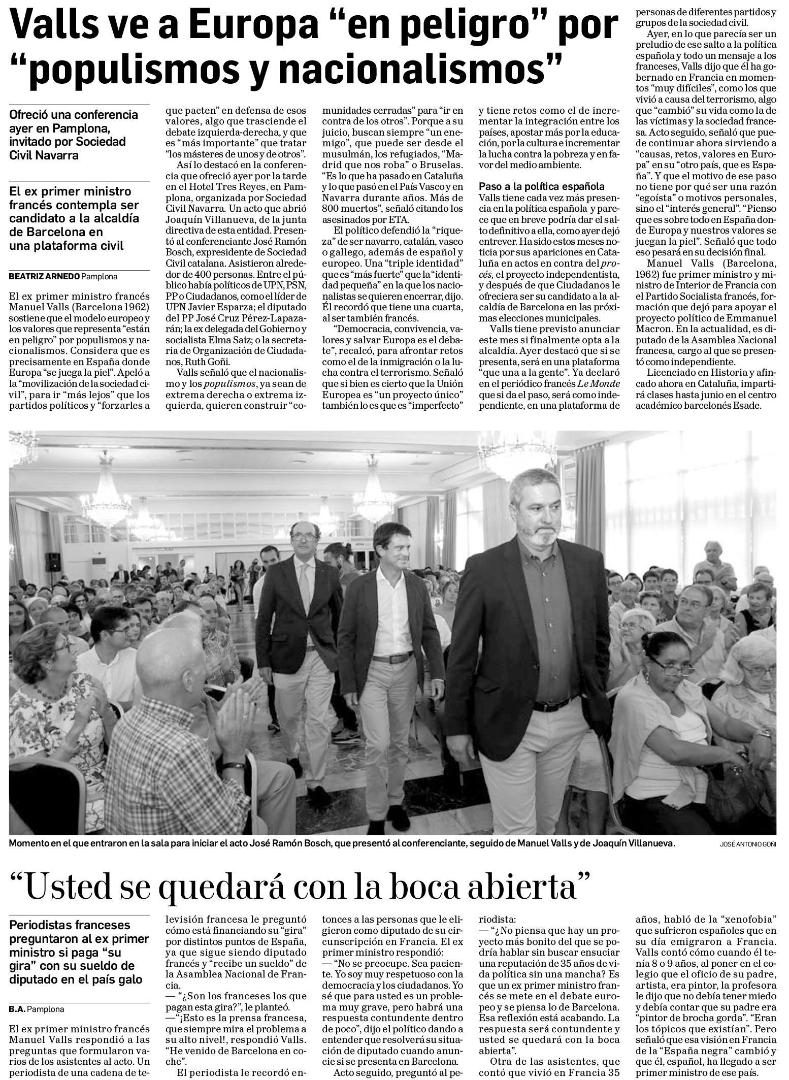 La prensa se hace eco del acto de SCN con Manuel Valls