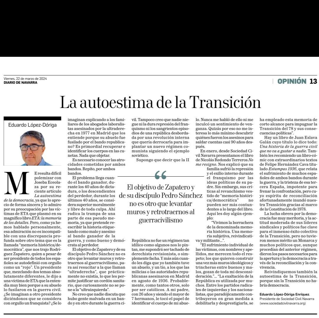 Artículo DN: «La autoestima de la Transición»