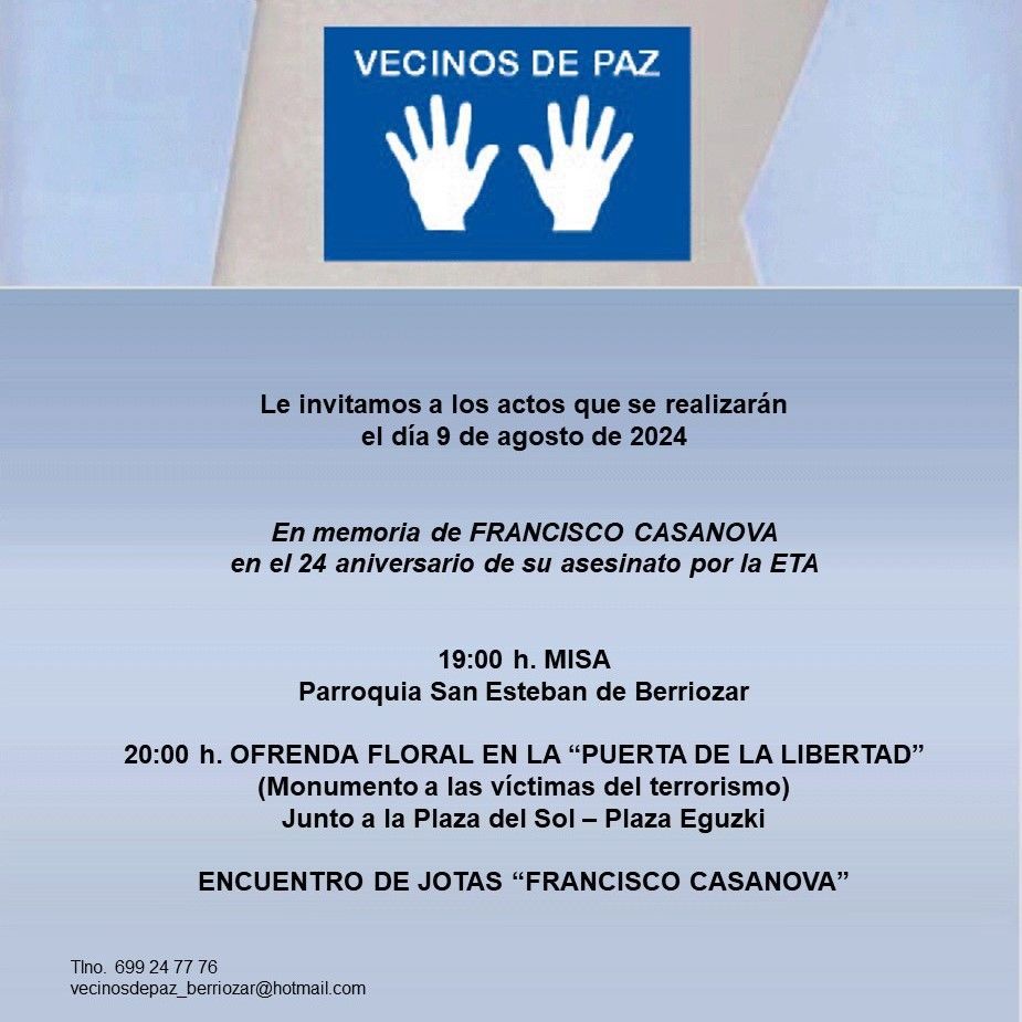 Homenaje de «Vecinos de Paz» a Francisco Casanova y condena de SCN al vandalismo contra la memoria de las víctimas