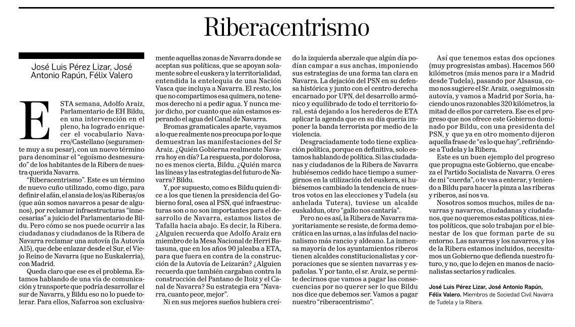 «Riberacentrismo»: artículo en DN de miembros de SCN de la Ribera