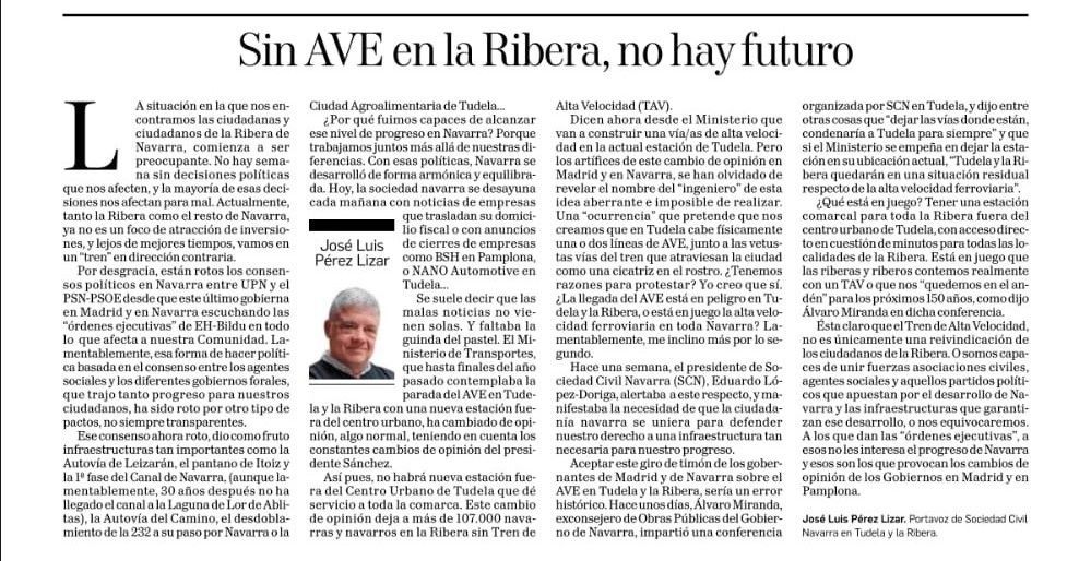 Artículo DN: Sin AVE en la Ribera no hay futuro