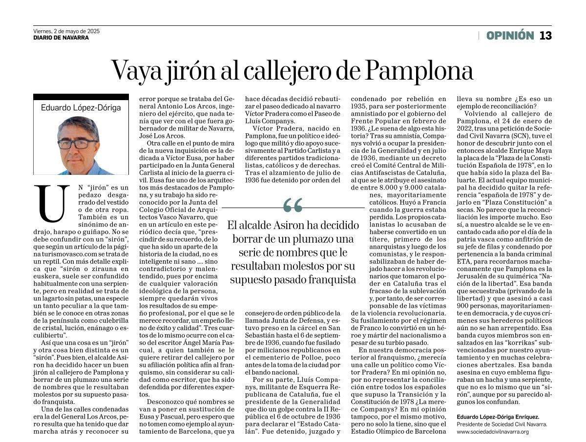 Artículo DN: Vaya jirón al callejero de Pamplona