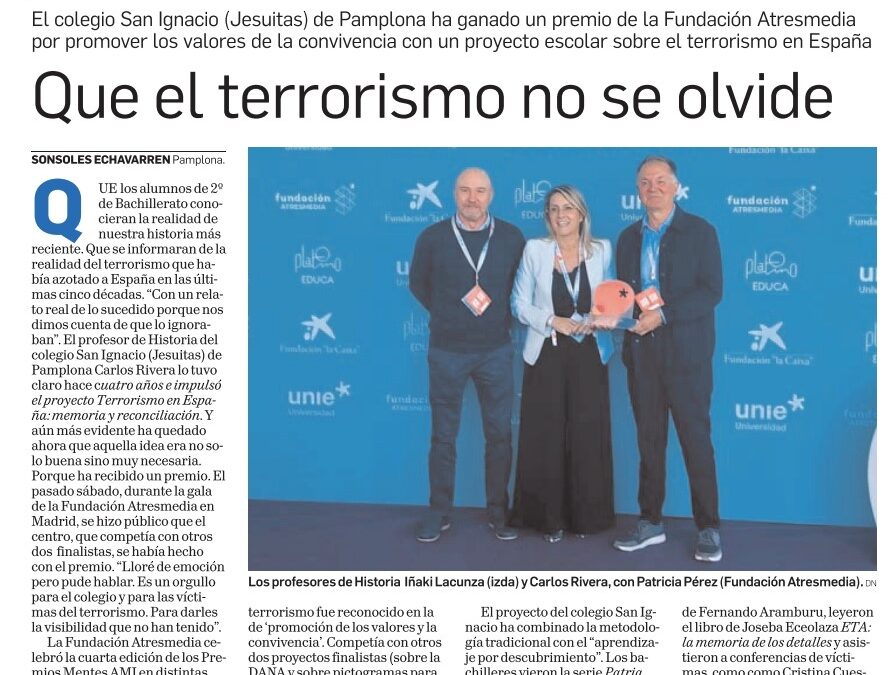 18-O: El proyecto sobre terrorismo del colegio Jesuítas de Pamplona gana el Premio Mentes AMI de Atresmedia
