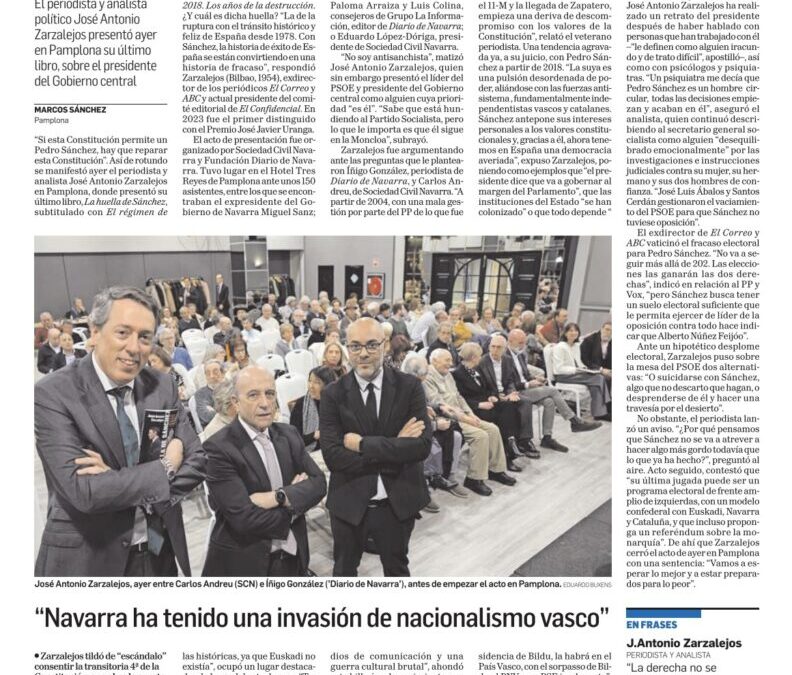 29-E: Vídeo y repercusión en prensa de la presentación del libro de J.A. Zarzalejos, «La huella de Sánchez»